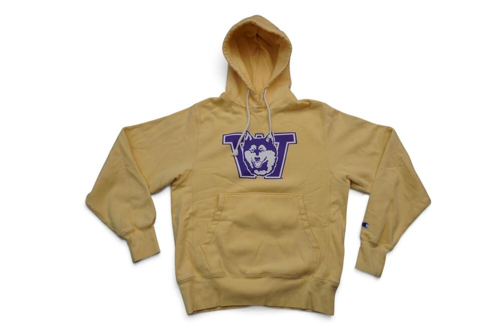 Washington Huskies Hoodie Sweatshirt Womens Small Yellow Reverse Weave Champion